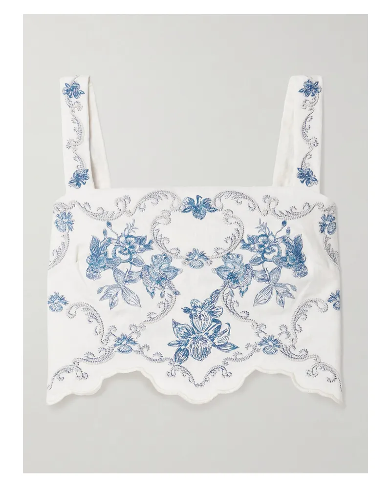 AGUA BENDITA Luciana Gloriosa Verkürztes Tanktop Aus Leinen Mit Stickereien - Wollweiß Wollweiß