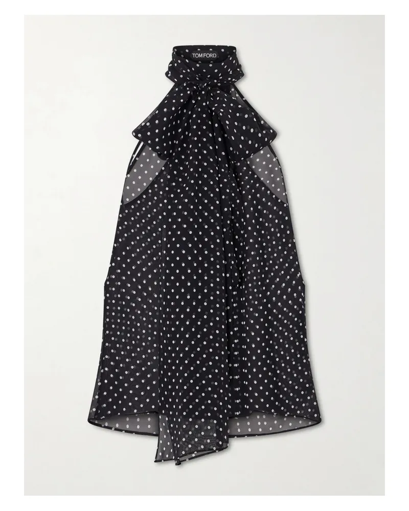 Tom Ford Pussy-bow Polka-dot Silk-georgette Top - Black Black
