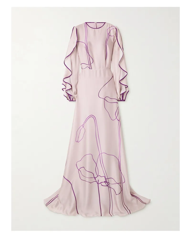 COSTARELLOS Priela Robe Aus Satin Mit Blumenprint Und Volants - Pink Pink