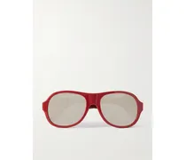 Aviator-style Acetate And Leather Sunglasses - Red