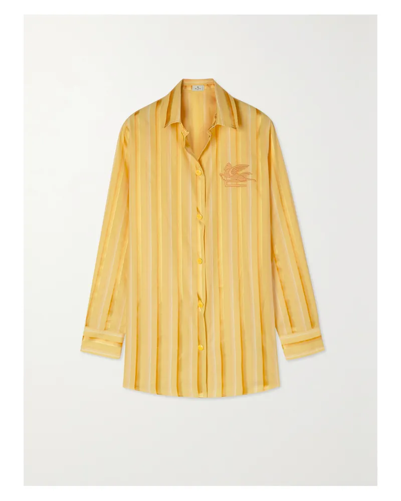 Etro Hemd Aus Einer Gestreiften Baumwoll-seidenmischung Mit Stickerei - Gelb Gelb