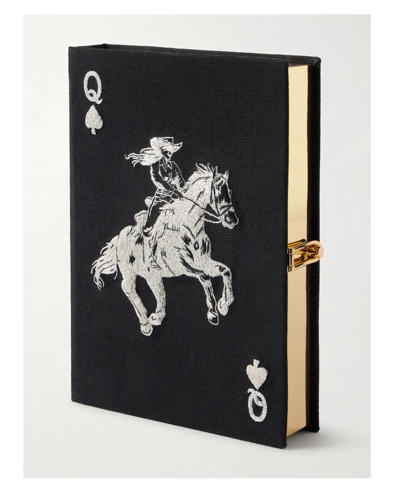 Olympia Le-Tan Playing Card Embroidered Canvas Clutch - Black Black