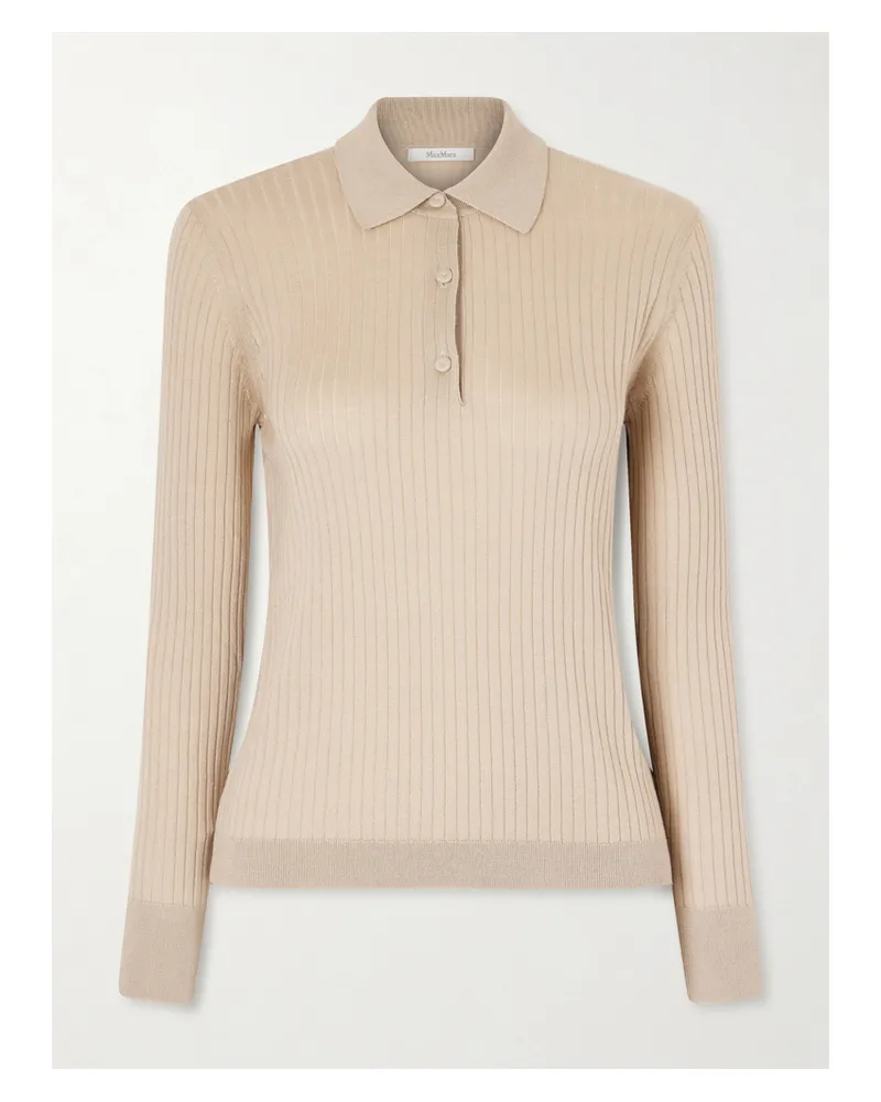 Max Mara Ribbed Cashmere And Silk-blend Polo Sweater - Neutrals Neutrals
