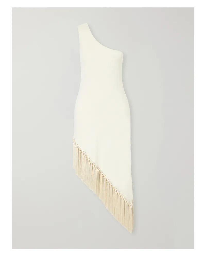 Taller Marmo One-shoulder Asymmetrical Fringed Stretch-jersey Midi Dress - Neutrals Neutrals