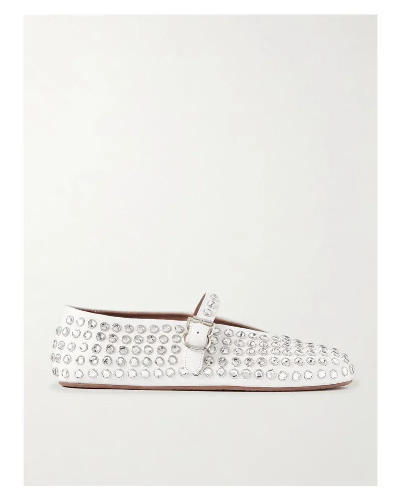 Alaïa Mary-jane-ballerinas Aus Leder Mit Kristallen - Weiß Weiß