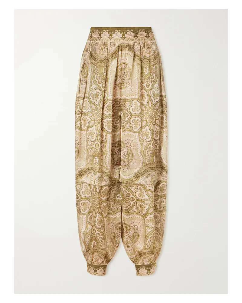 Zimmermann Luna Printed Silk Tapered Pants - Green Green