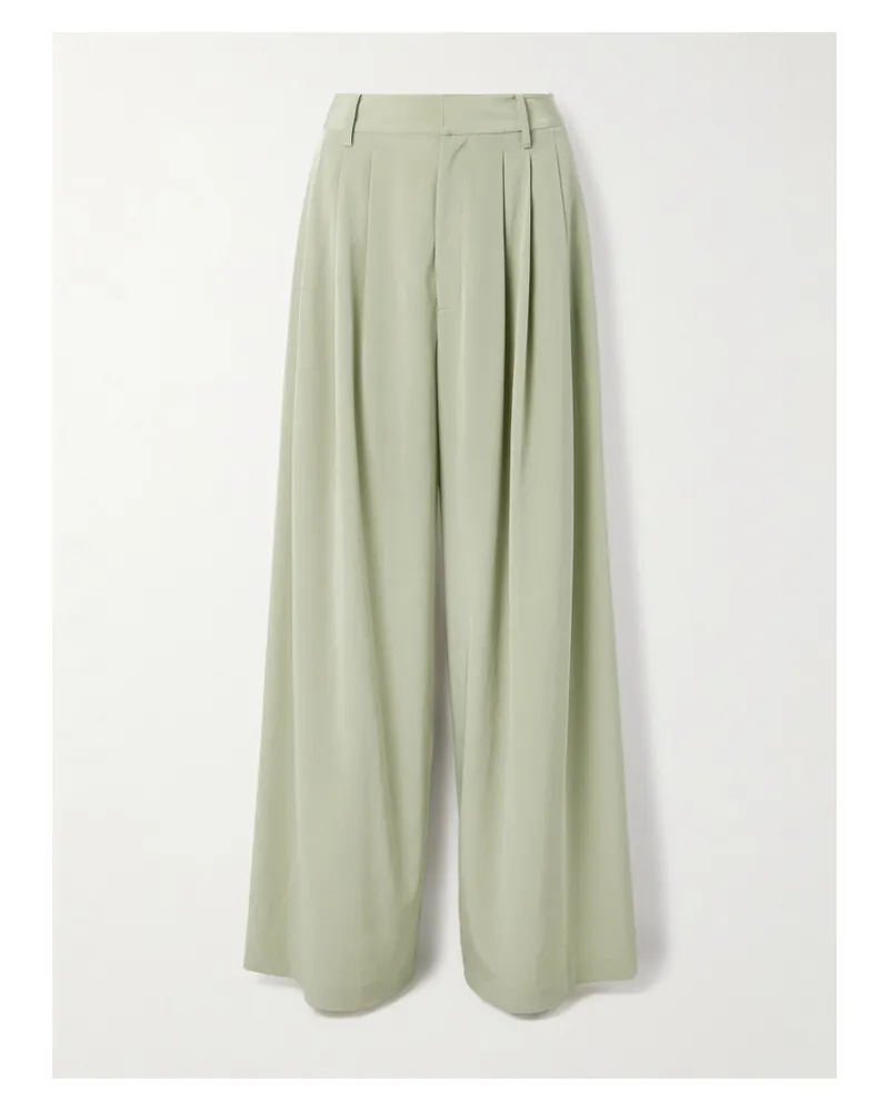 tibi Hose Mit Weitem Bein Aus Crêpe De Chine Mit Falten - Grün Grün