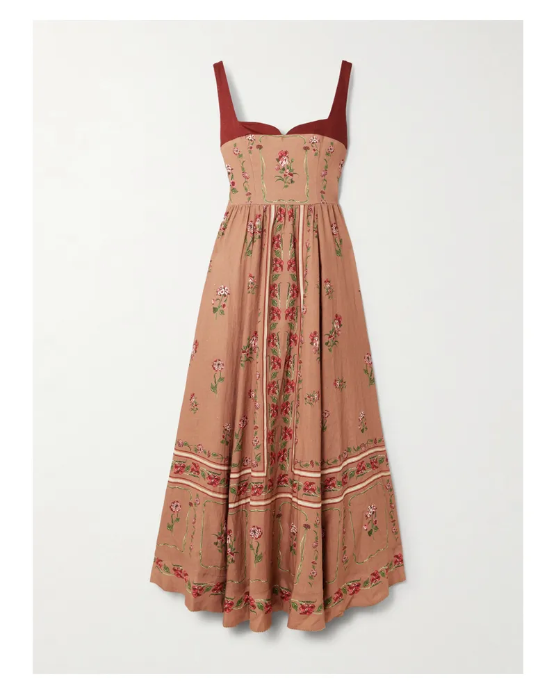 AGUA BENDITA Jaspe Floral-printed Linen Maxi Dress - Brown Brown