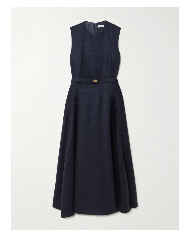 Burberry Midikleid Aus Kariertem Woll-twill Mit Gürtel - Blau Blau