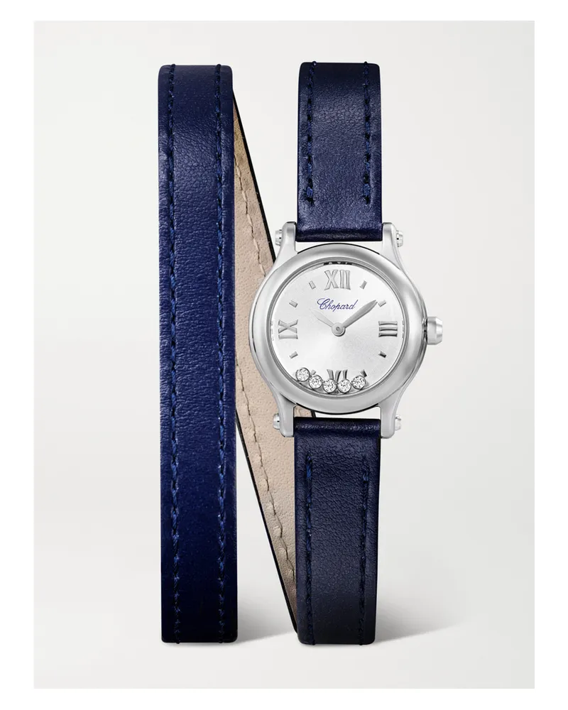 Chopard Happy Sport 25mm Uhr Aus Edelstahl Mit Diamanten Und Lederarmband - Silber Silber