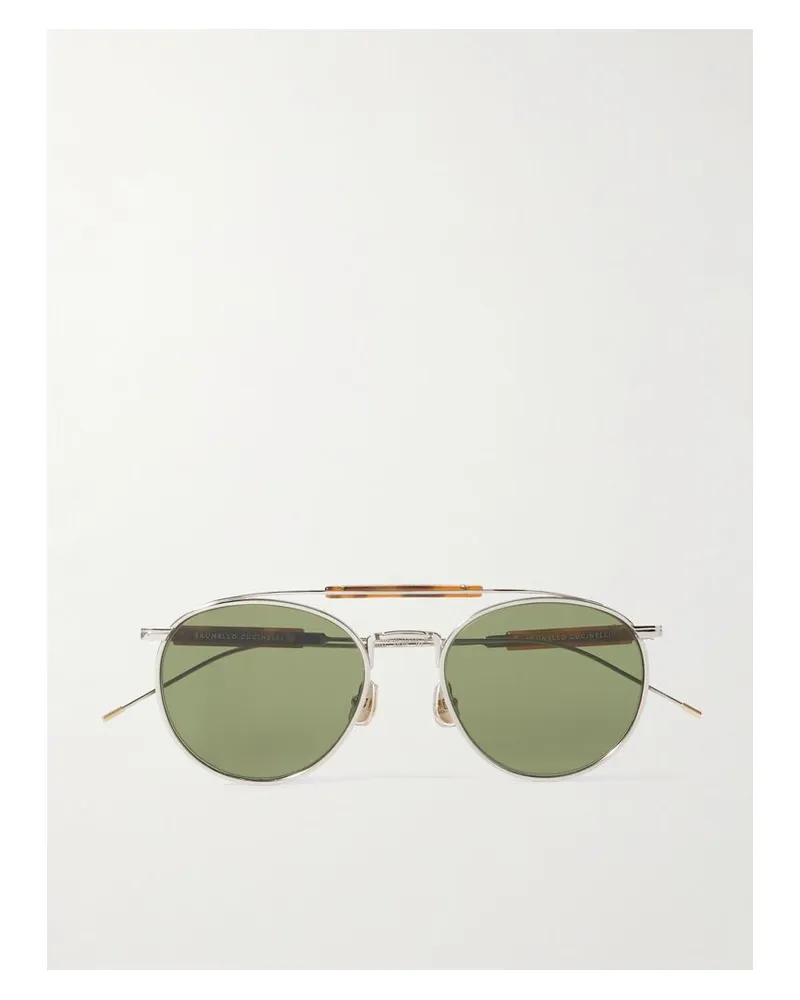 Brunello Cucinelli Silberfarbene Pilotensonnenbrille Mit Details Aus Azetat In Hornoptik - Grün Grün