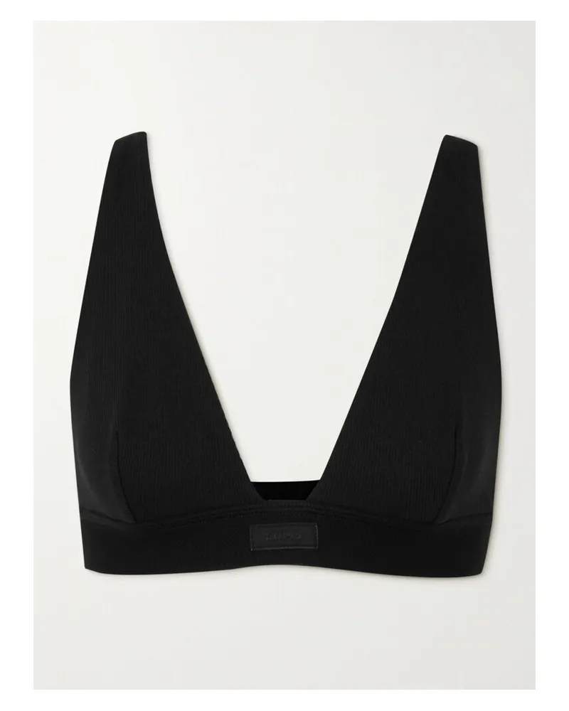 SKIMS Plunge Bralette – Soot – Bustier Aus Geripptem Jersey Aus Einer Baumwollmischung - Schwarz Schwarz