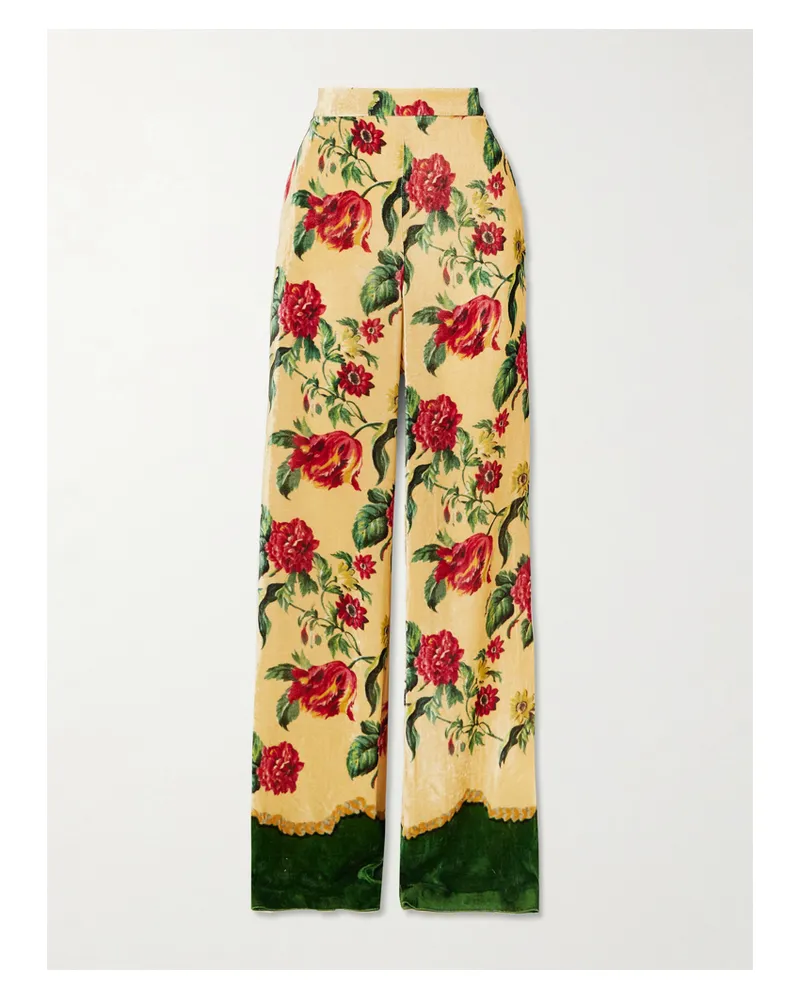 Valentino Garavani Hose Mit Geradem Bein Aus Samt Mit Floralem Jacquard-muster - Mehrfarbig Mehrfarbig