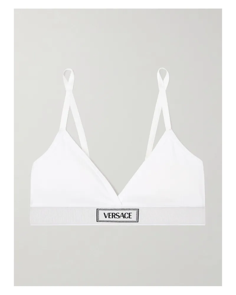 Versace Triangel-bh Aus Gerippter Stretch-baumwolle - Weiß Weiß