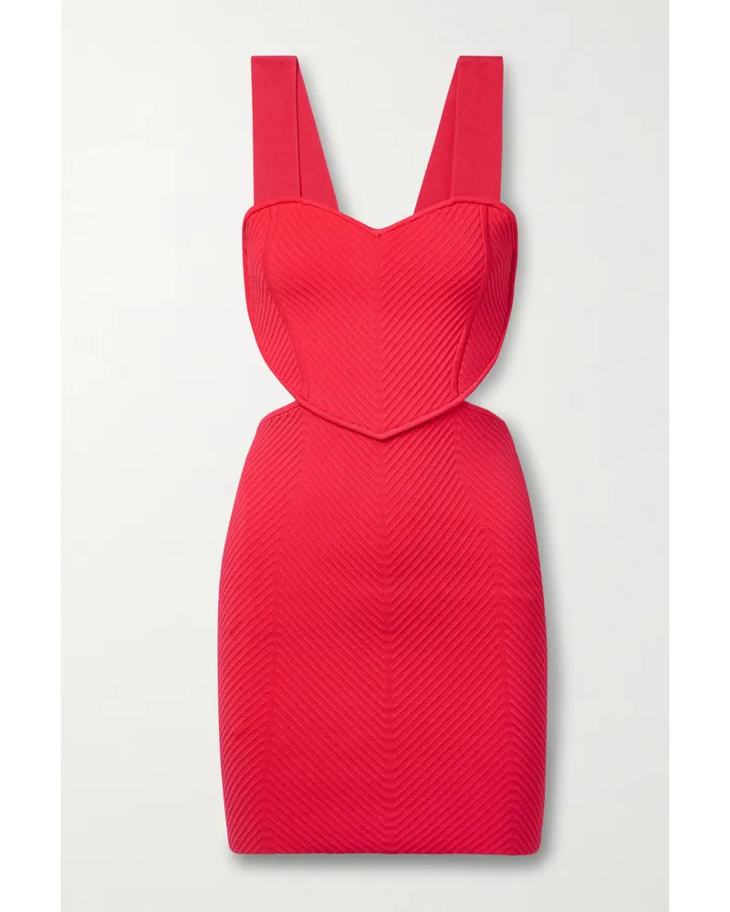 Hervé Léger Ottoman Minikleid Aus Gerippter Bandage Mit Recycelten Fasern Und Cut-outs - Rot Rot