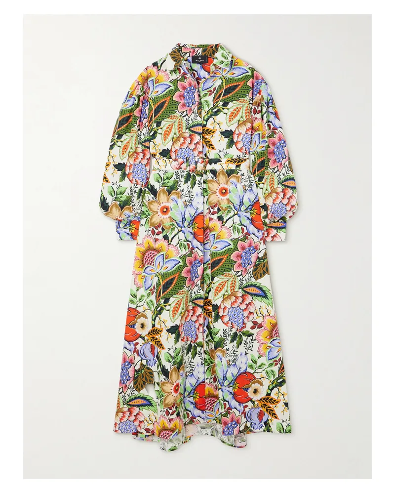 Etro Maxi-hemdblusenkleid Aus Baumwollpopeline Mit Blumenprint Und Gürtel - Mehrfarbig Mehrfarbig