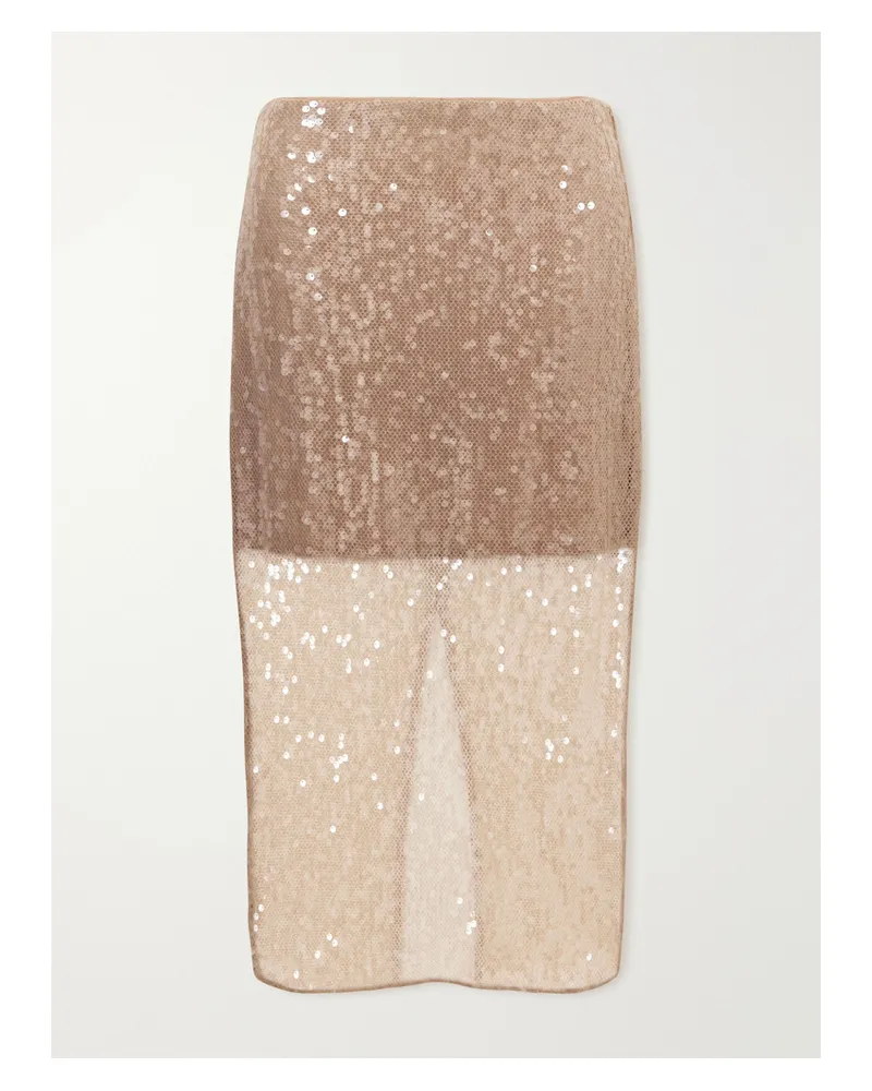 Veronica Beard Allora Sequined Chiffon Midi Skirt - Neutrals Neutrals