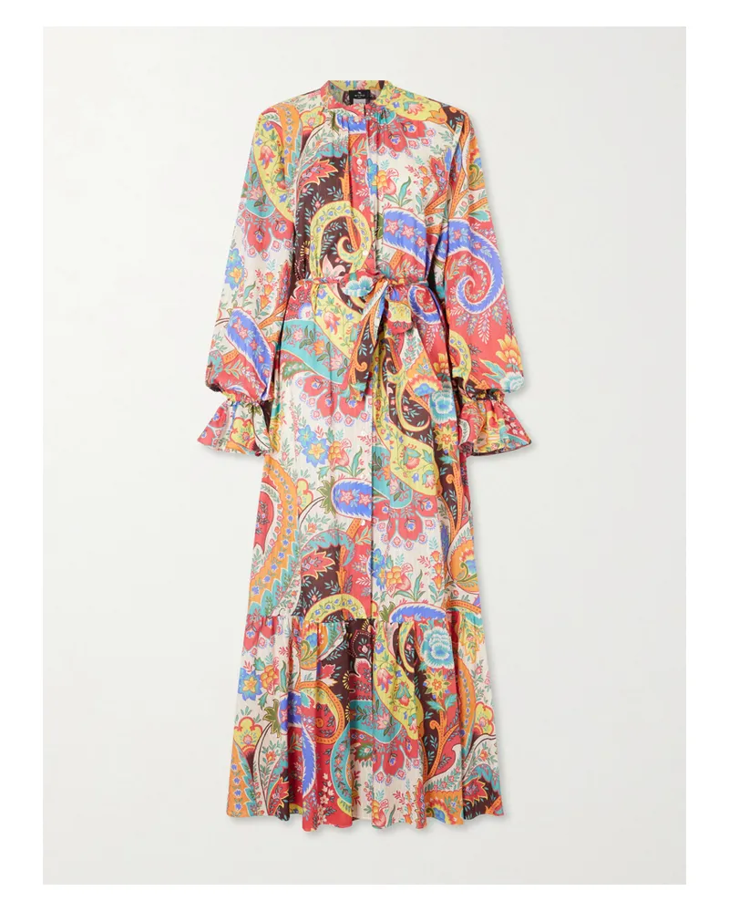 Etro Belted Opaisley-print Cotton-voile Maxi Shirt Dress - Multi Multi