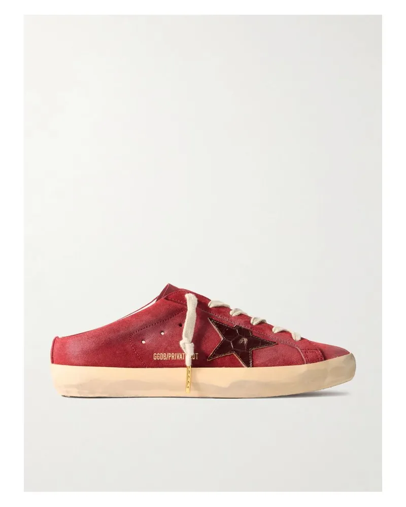Golden Goose Super-star Sabot Slip-ons Aus Veloursleder Mit Besatz Aus Leder Mit Krokodileffekt In Distressed-optik - Rot Rot
