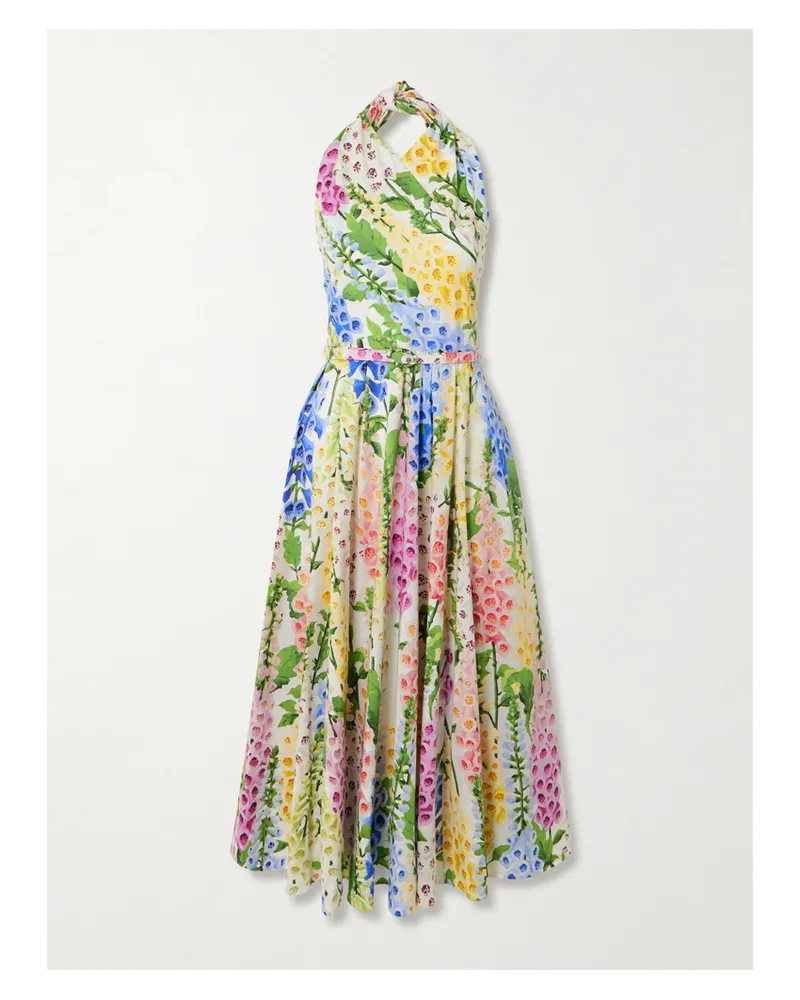 Oscar de la Renta Foxgloves Belted Floral-print Cotton-blend Poplin Midi Dress - Multi Multi