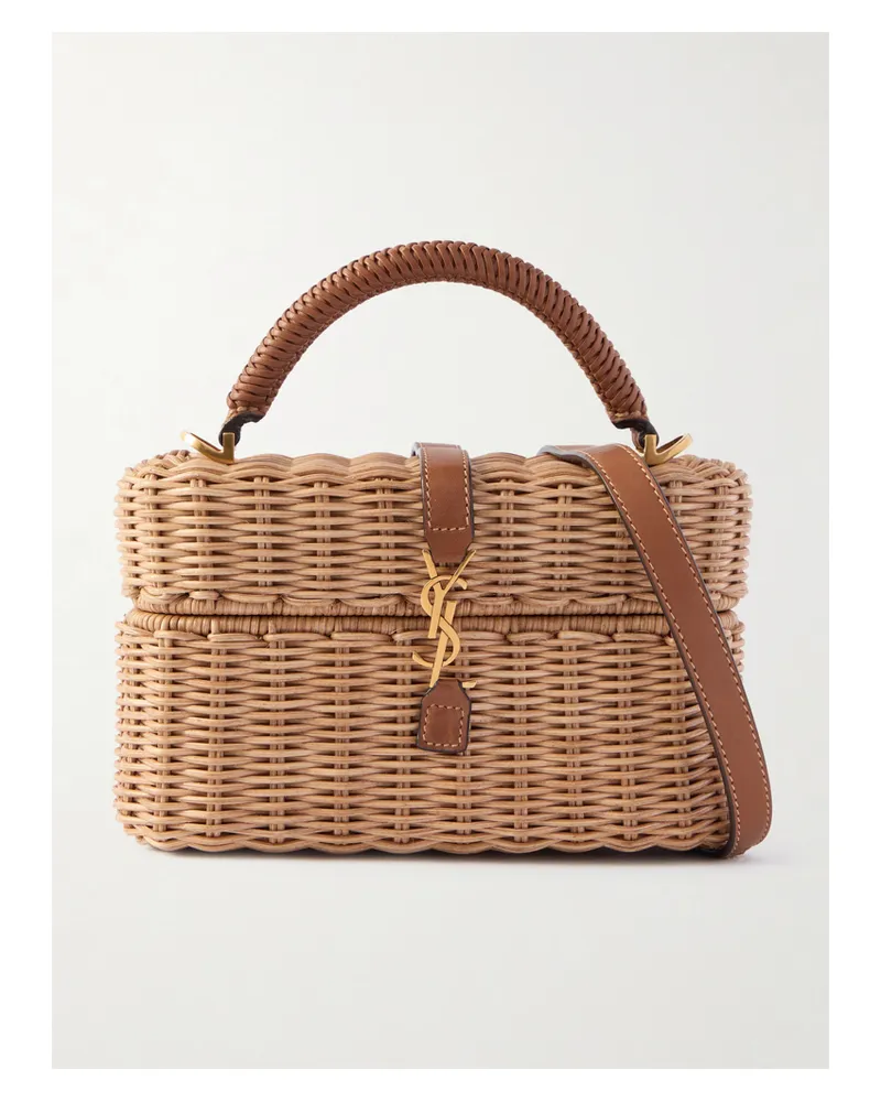 Saint Laurent Gaby Vanity Leather-trimmed Woven Wicker Shoulder Bag - Neutrals Neutrals