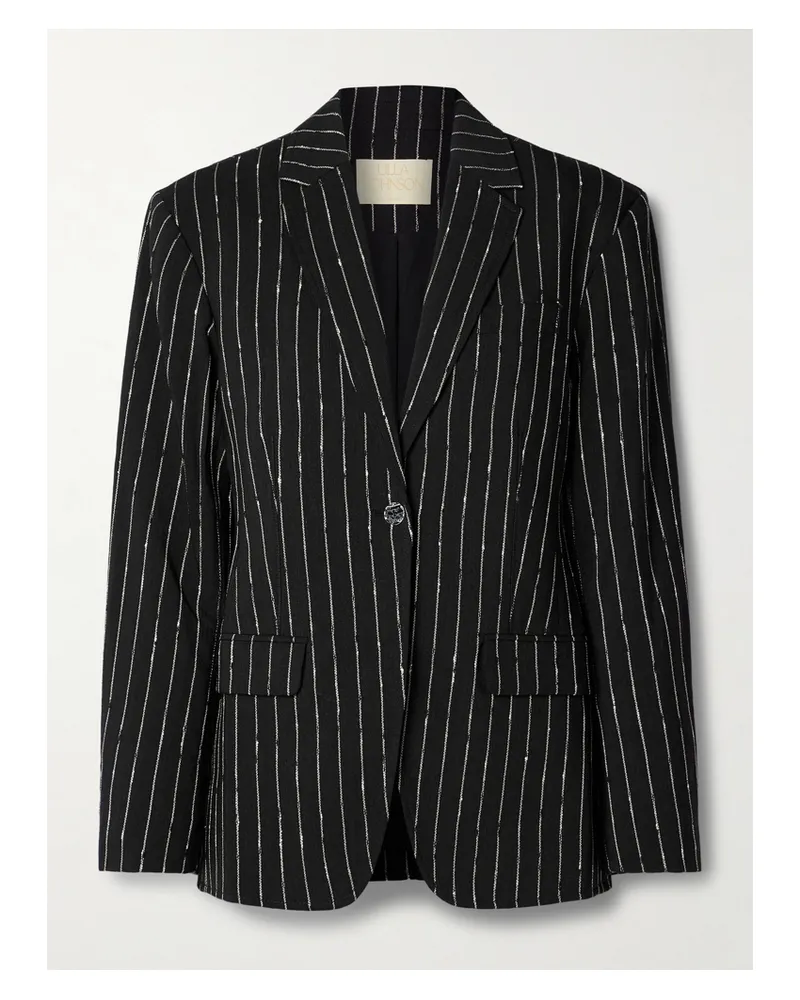 Ulla Johnson Dhemi Blazer Aus Gestreiftem Twill Aus Einer Wollmischung - Schwarz Schwarz