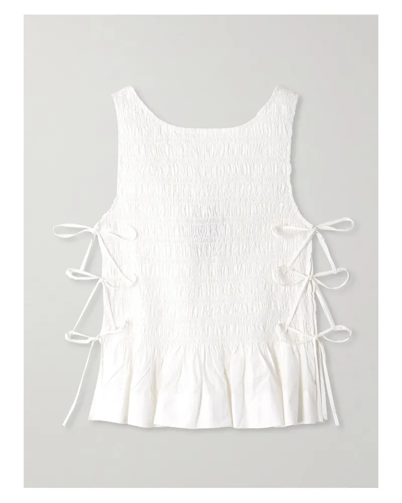 Ganni Tanktop Aus Biobaumwollpopeline Mit Raffungen Zum Binden - Weiß Weiß