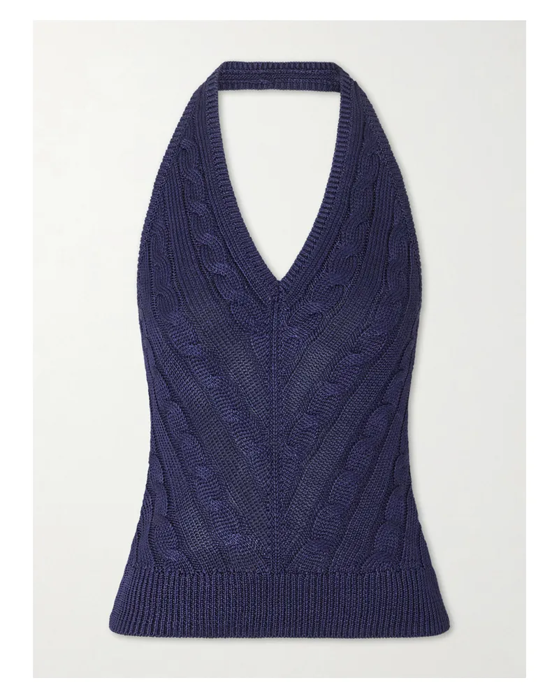 Ralph Lauren Neckholder-oberteil Aus Seide In Zopfstrick - Blau Blau