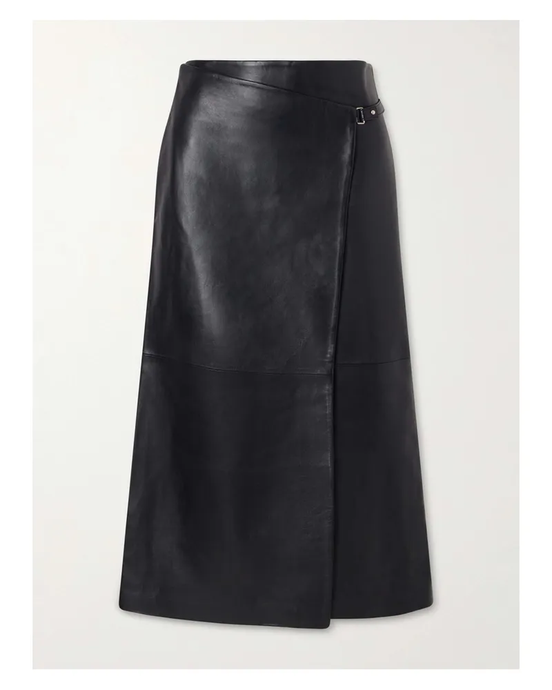 St. Agni Leather Midi Wrap Skirt - Black Black