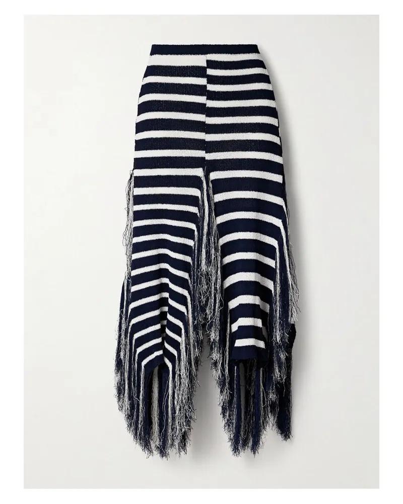 Proenza Schouler Yves Asymmetrischer Maxirock Aus Strick Mit Fransen Und Streifen - Blau Blau