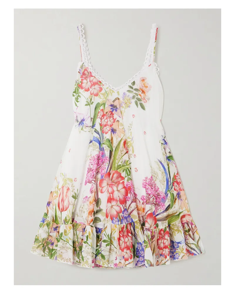 Charo Ruiz Lily Minikleid Aus Voile Aus Einer Baumwollmischung Mit Blumenprint Und Rüsche - Weiß Weiß