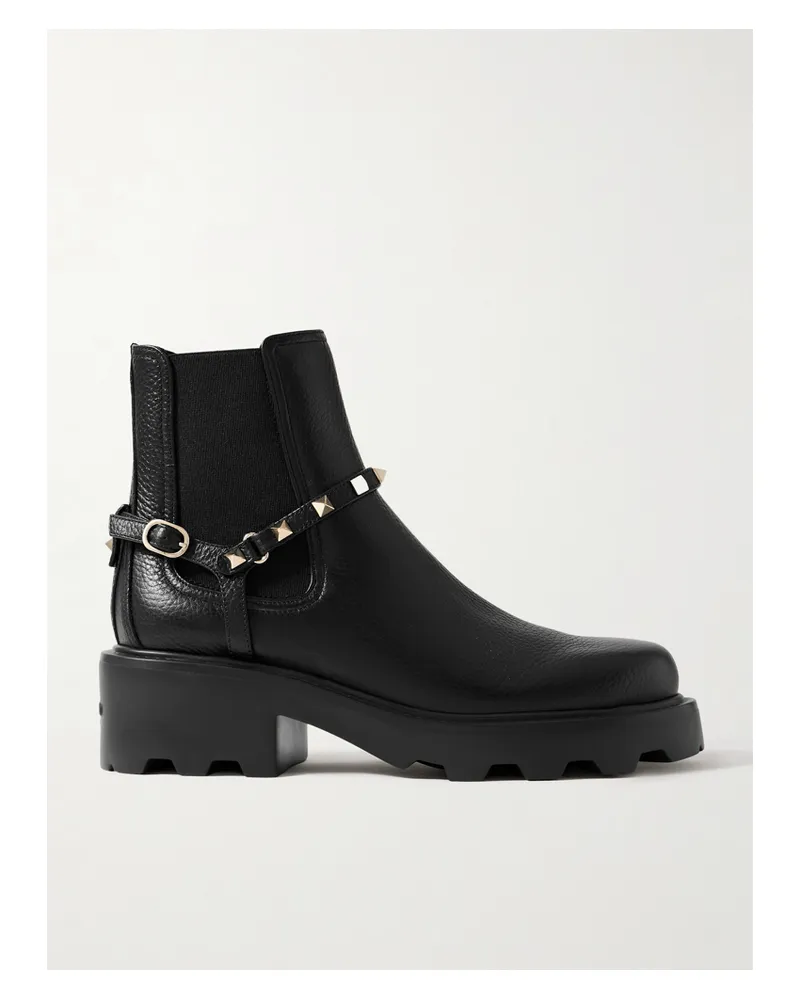 Valentino Garavani Beatle Rockstud 55 Leather Chelsea Boots - Black Black
