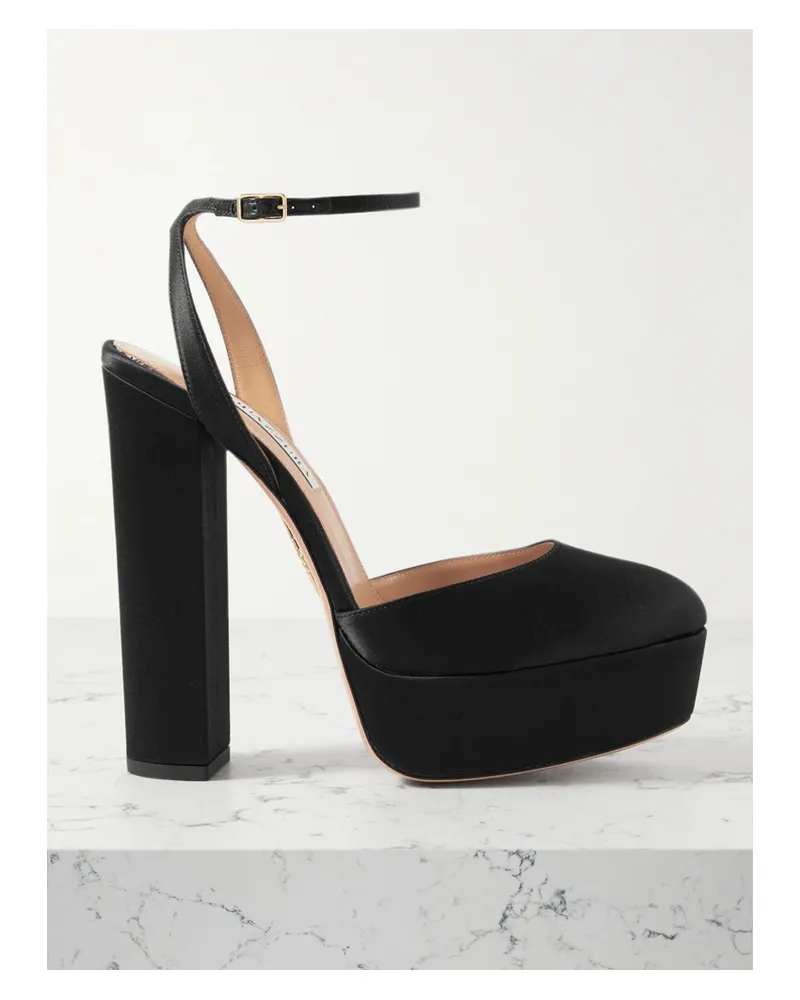 Aquazzura So High Plateau 140 Pumps Aus Satin Mit Plateau - Schwarz Schwarz