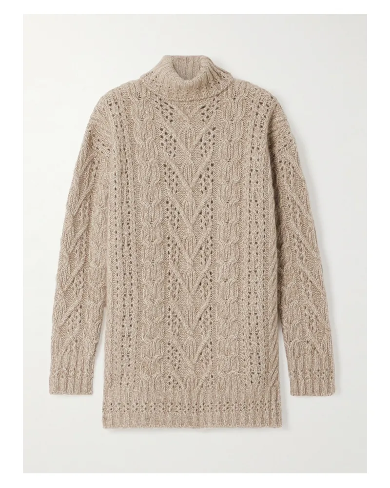 Ralph Lauren Rollkragenpullover aus Kaschmir in Zopfstrick Creme