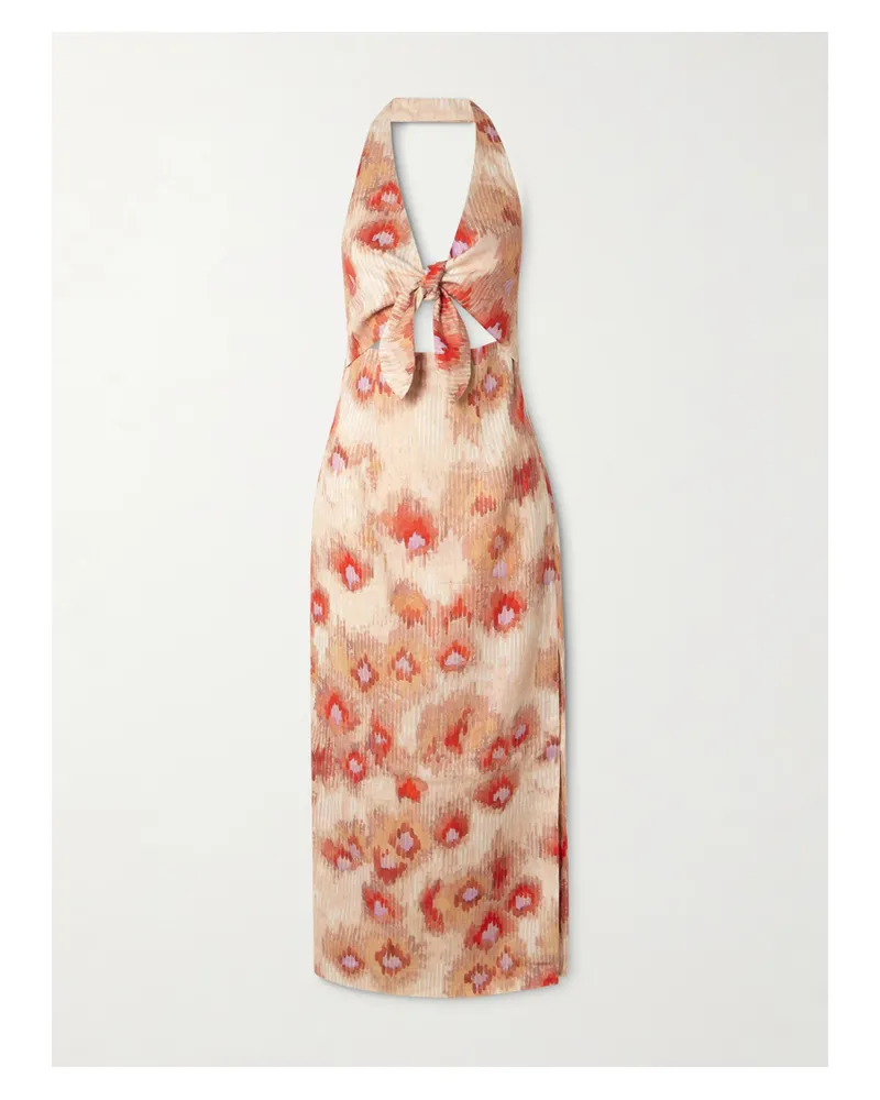 SIR Fiorella Neckholder-midikleid Aus Leinen Mit Blumenprint Und Knoten - Pink Pink