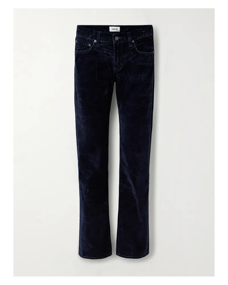 AGOLDE Cotton-blend Velvet Straight-leg Pants - Blue Blue