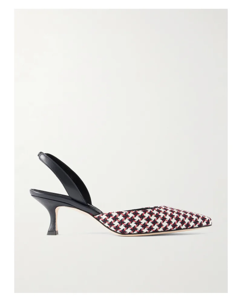 Manolo Blahnik Carolyne 50 Slingback-pumps Aus Woll-tweed Mit Hahnentrittmuster - Weiß Weiß