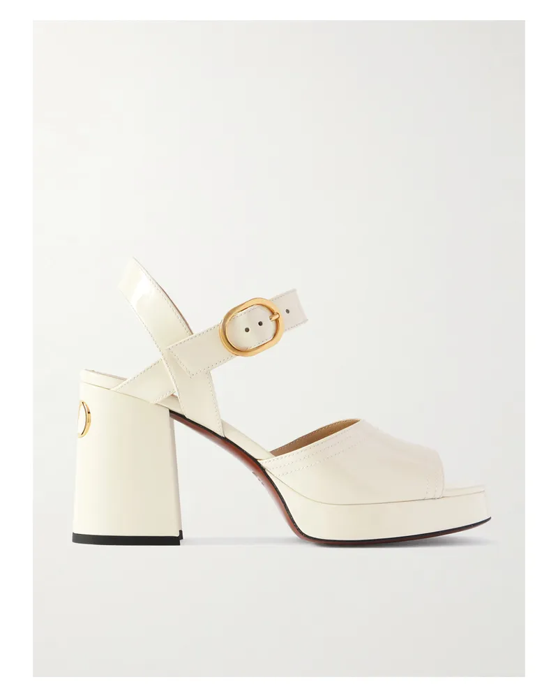 Valentino Garavani Fawcette Patent-leather Platform Sandals - Neutrals Neutrals
