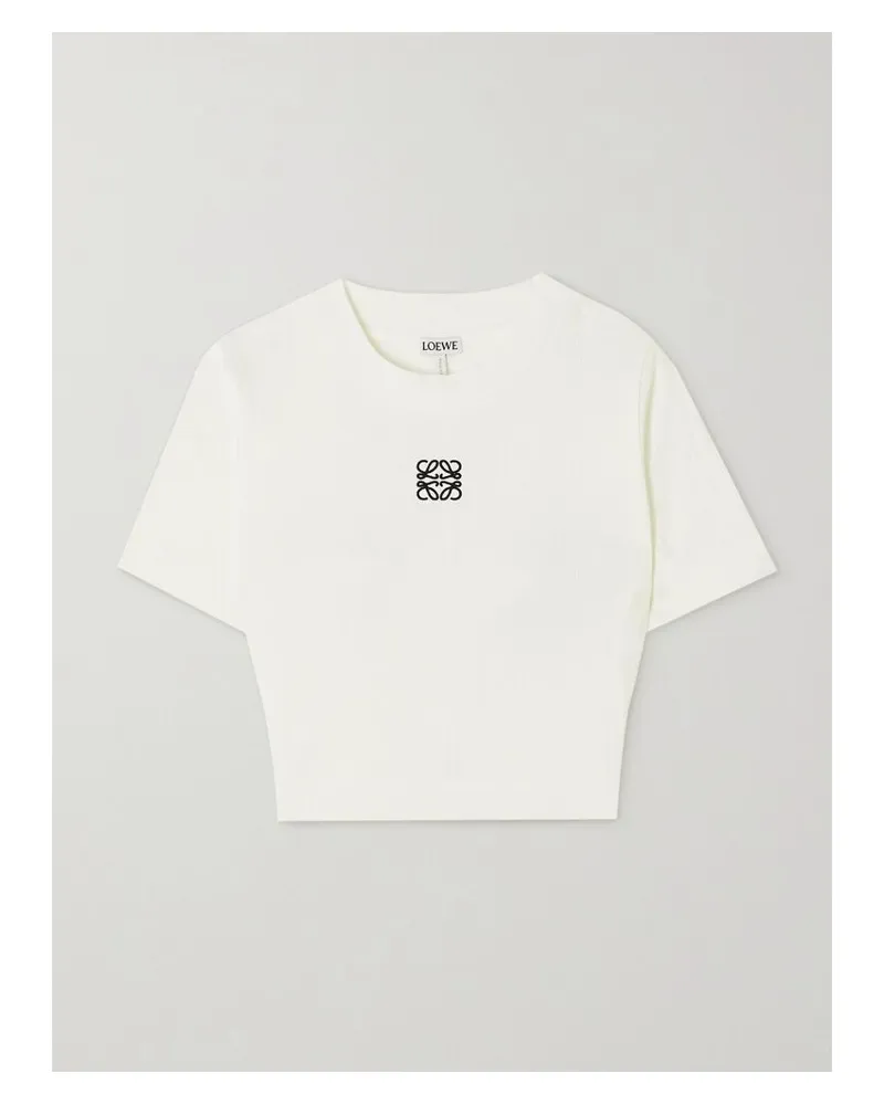 Loewe Anagram Verkürztes T-shirt Aus Gerippter Baumwolle Mit Stickerei - Weiß Weiß