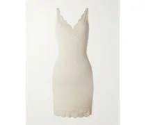 Minikleid Aus Geripptem Seiden-jersey Mit Spitzenbesätzen - Neutral