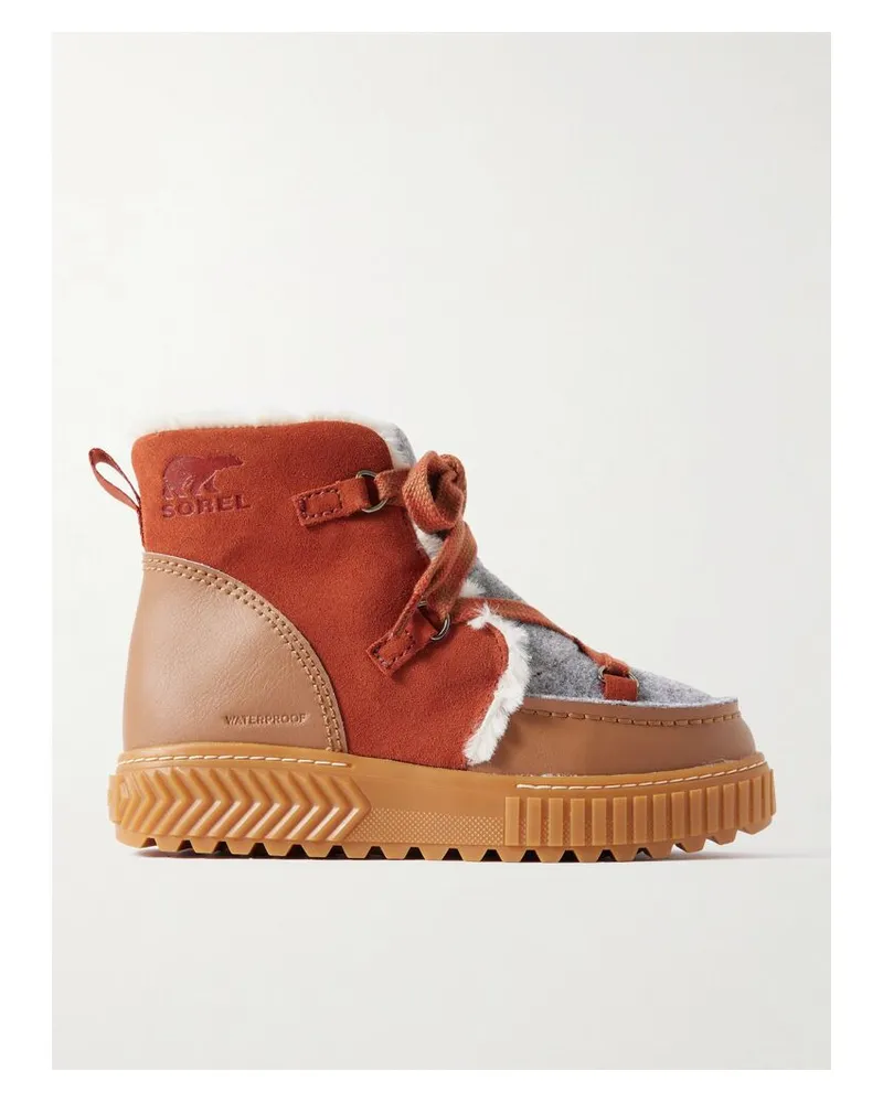 Sorel Ona Ave™ Alpine Ankle Boots Aus Filz, Veloursleder Und Leder Mit Besätzen Aus Shearling-imitat - Neutral Neutral