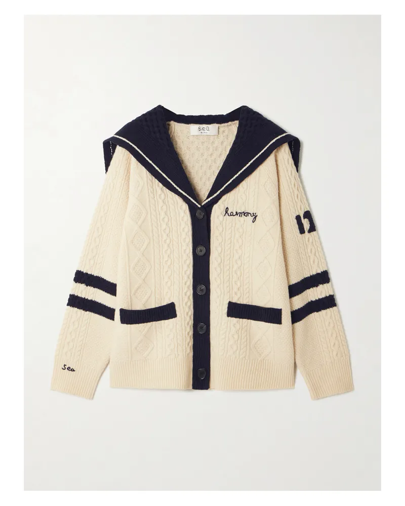 Sea Maren Cardigan Aus Wolle In Zopfstrick Mit Stickereien - Creme Creme