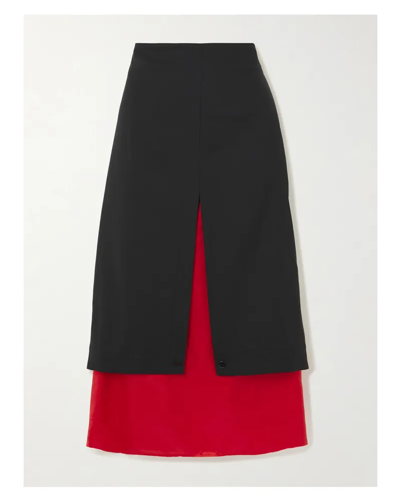 Róhe Layered Wool And Chiffon Midi Skirt - Black Black