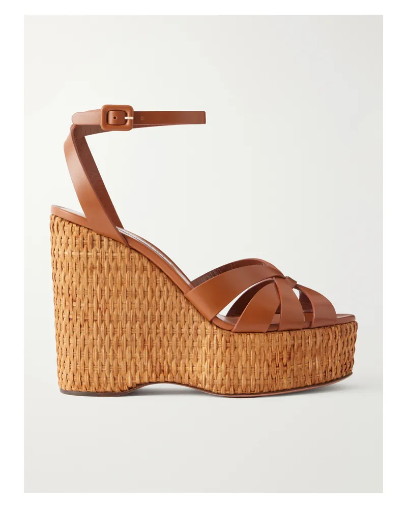 Aquazzura Copacabana 130 Leather Platform Wedge Sandals - Brown Brown