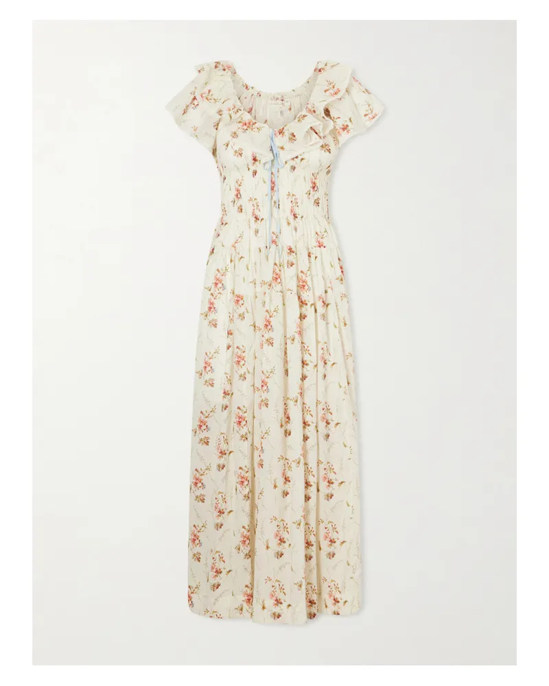 DÔEN Illiana Lace-trimmed Shirred Floral-print Organic Cotton Dress - Multi Multi