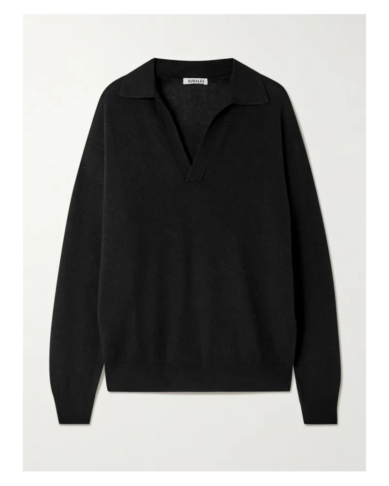 AURALEE Pullover Aus Einer Kaschmir-seidenmischung Mit Polokragen - Schwarz Schwarz