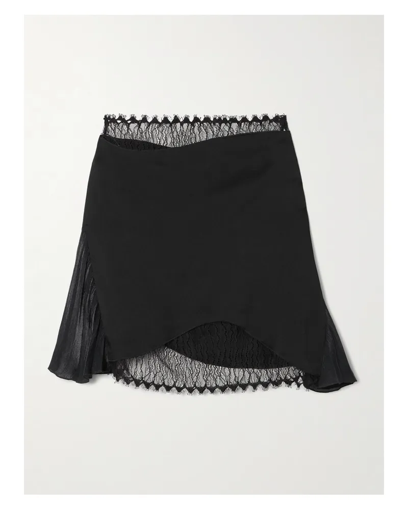 Victoria Beckham Pleated Lace And Chiffon-trimmed Satin-crepe Mini Skirt - Black Black