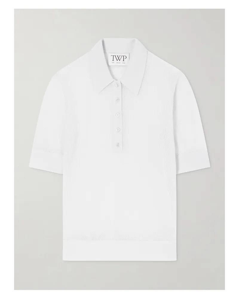 TWP Open-knit Cashmere Polo Shirt - Blue Blue