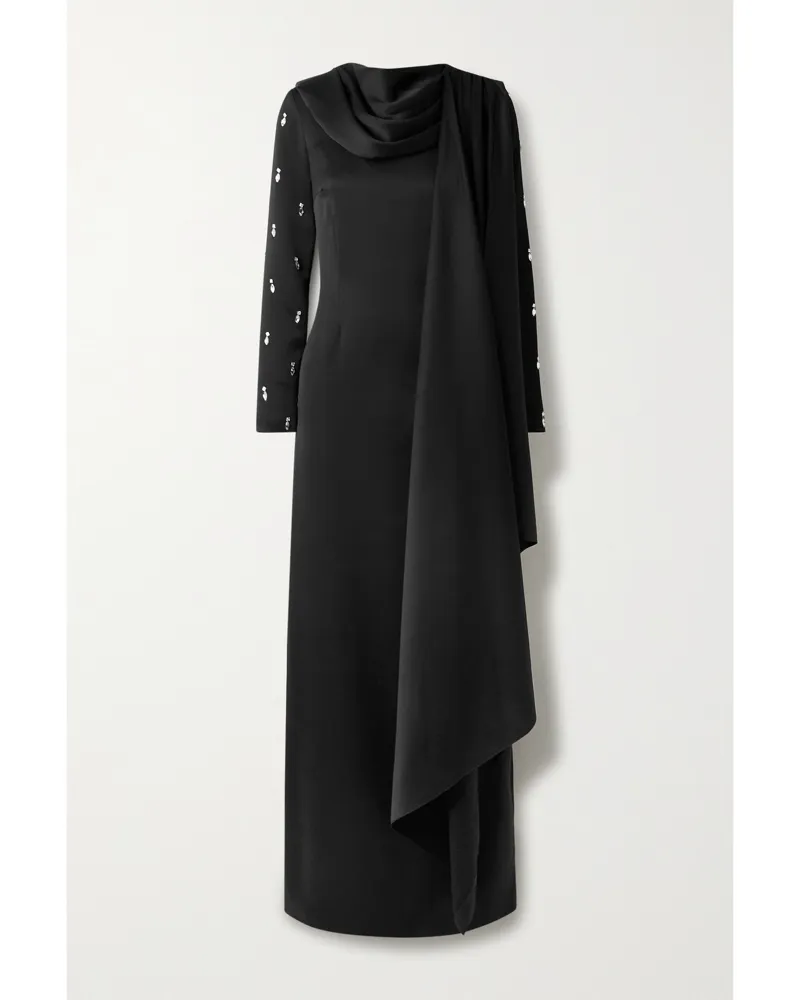 RASARIO Robe Aus Gehämmertem Satin Mit Drapierung Und Kristallen - Schwarz Schwarz