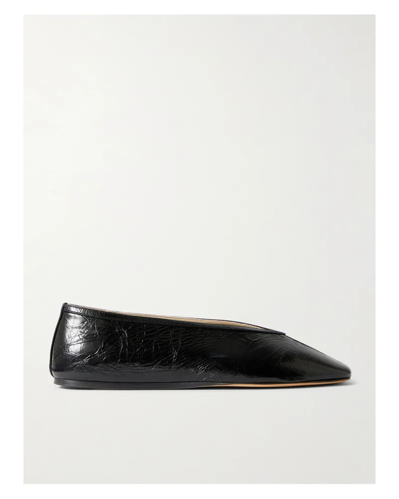 Le Monde Béryl Luna Crinkled-leather Ballet Flats - Black Black